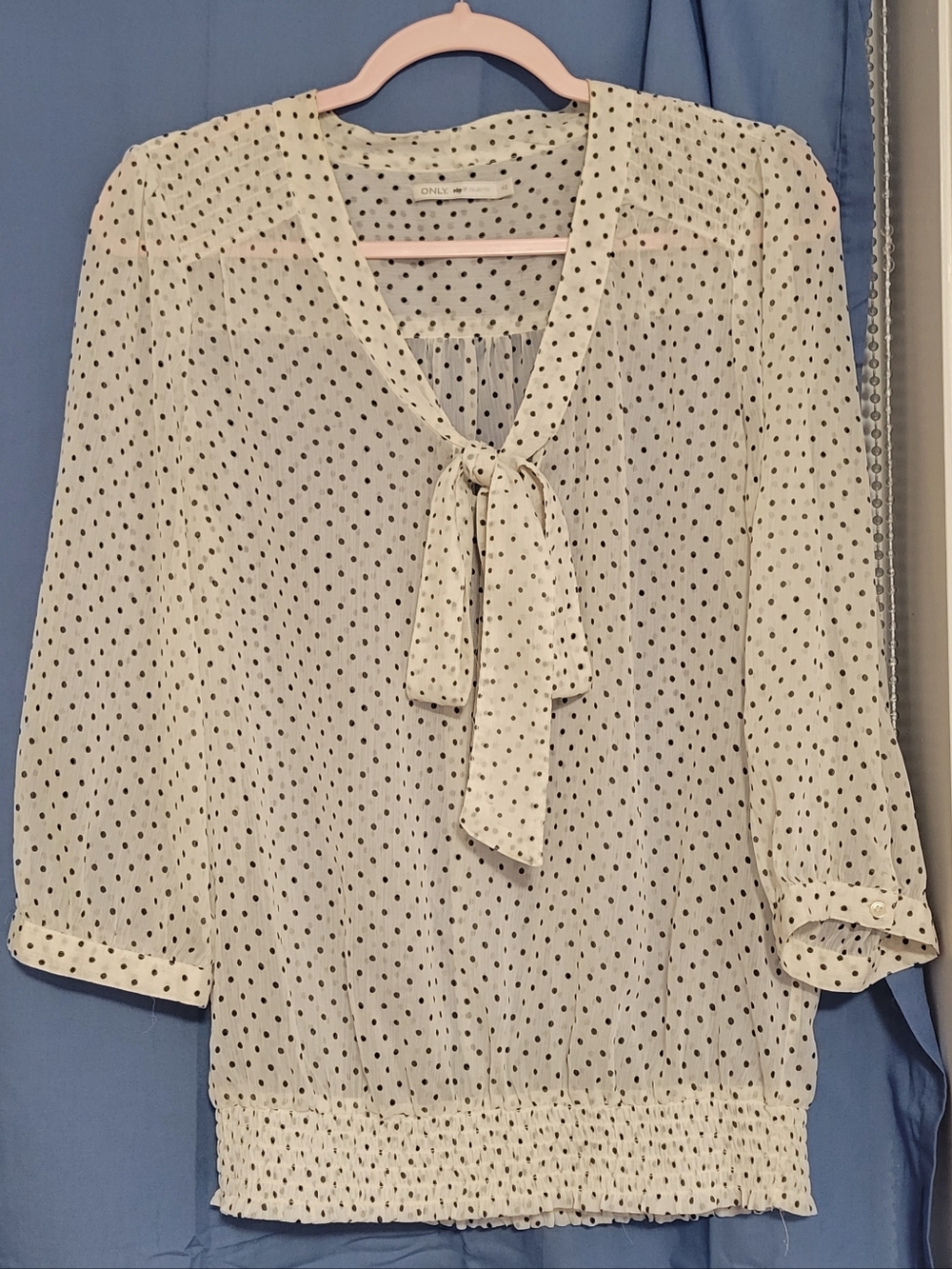 Only Cream Polka Dot Tie-Neck Blouse with Black Dots